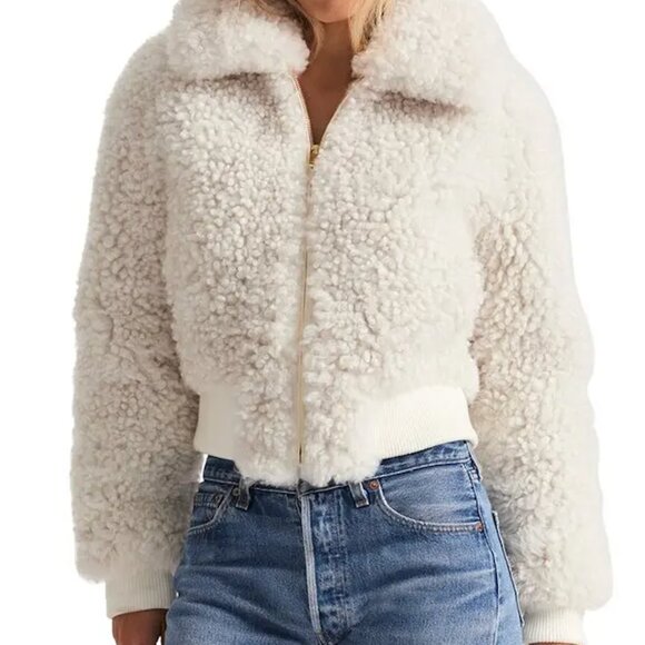 Loveshackfancy Morea Teddy Shearling Lamb Fur Bomber Jacket Size Medium RARE - Picture 1 of 5